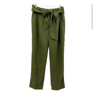 Anthropologie | High Waisted Belted Green Coquille Pants